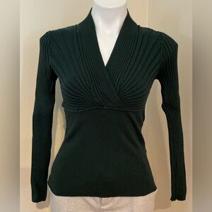 INC Evergreen V Neck Crossover Fitted Ribbed Subtle Pull Over Sweater Sz M